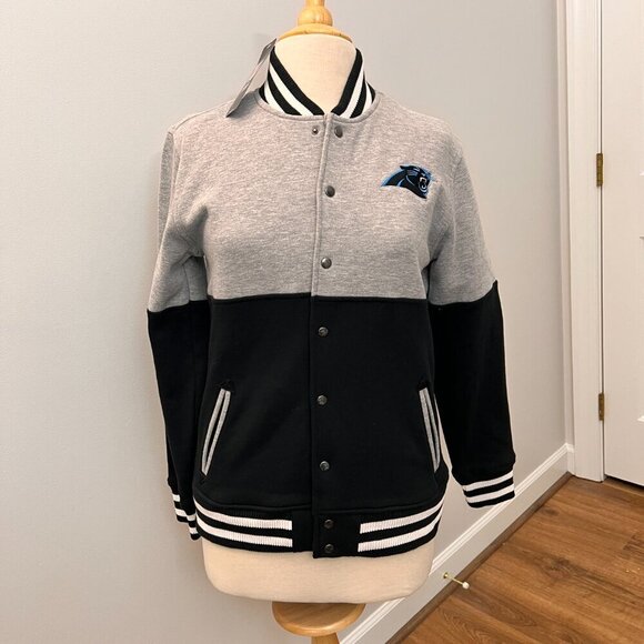 NEW Carolina Panthers NFL Team Apparel Youth Black Grey Letterman Jacket Sz L - Picture 9 of 13